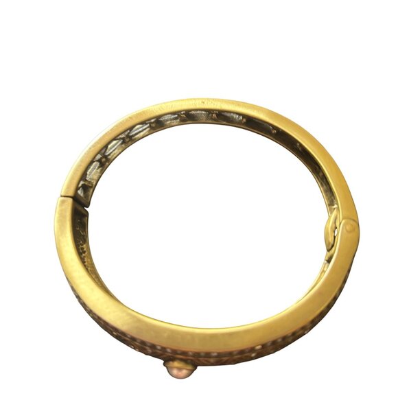 Heidi Daus Cream Faux Pearl and Crystals Hinged Bangle Bracelet Signed - Picture 3 of 5